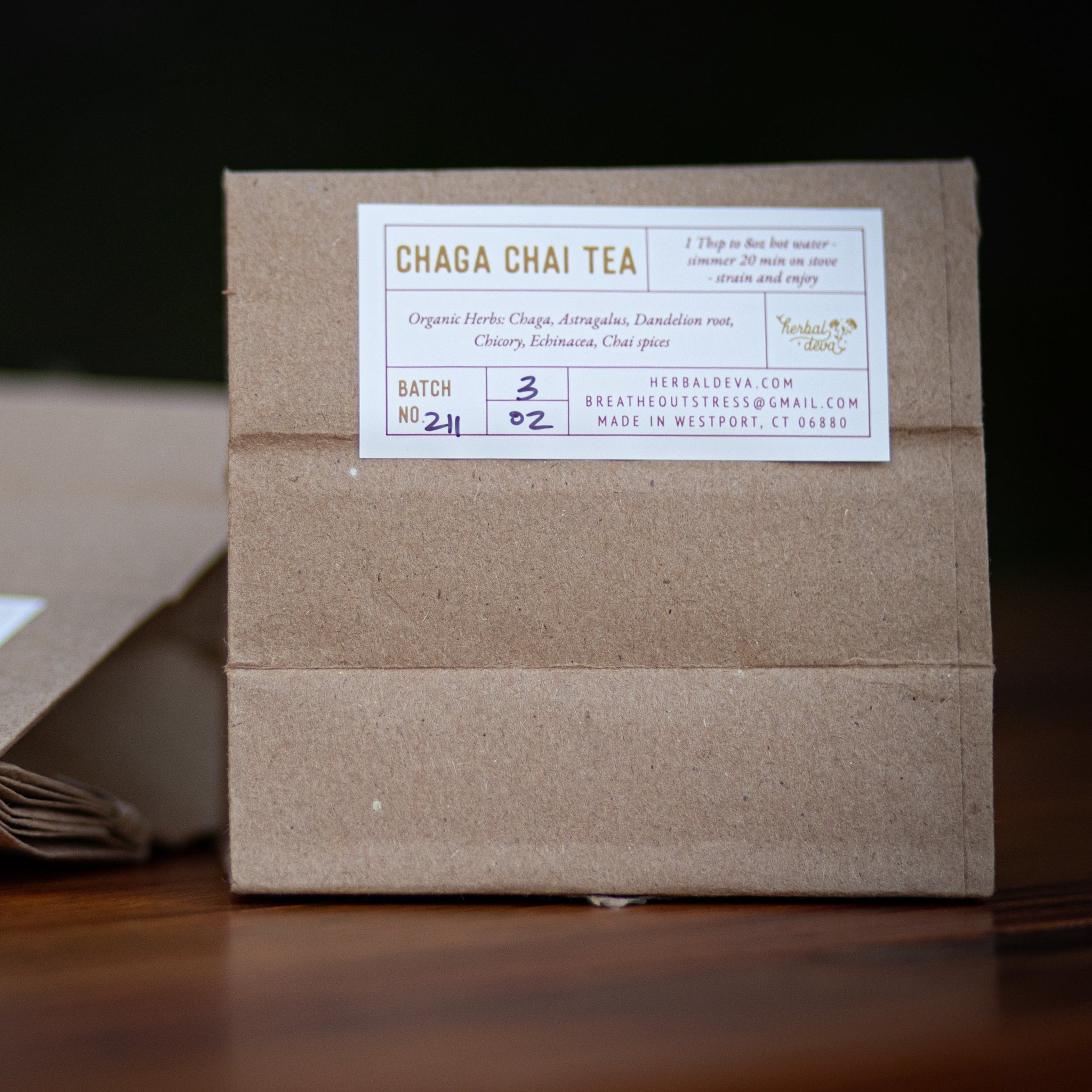 Chaga Chai Tea in kraft bag